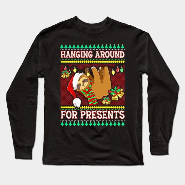 Funny Christmas Sloth Hanging Around For Presents Xmas Gift Long Sleeve T-Shirt by Ramadangonim